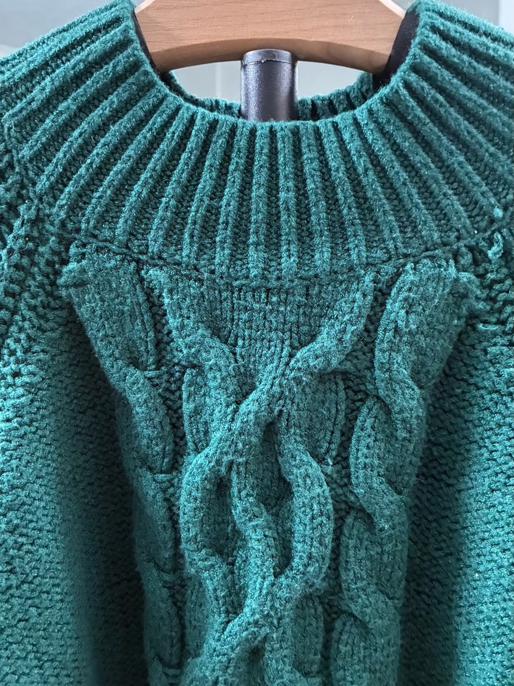 Blue Rain Chunky Cable Turtleneck Sweater in Teal Green